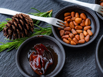 High angle view of food on table