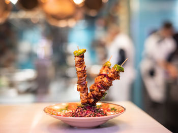 Close-up of food on table