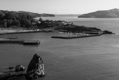 High angle view of boats in sea