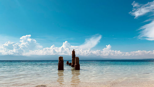 Scenic view of sea against blue sky