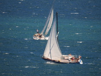 Sailboats sailing on sea