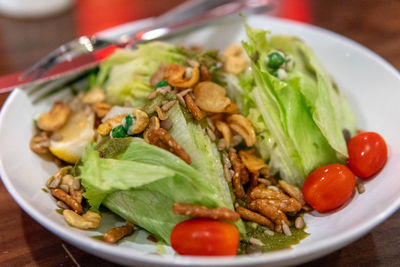 Close-up of meal served in plate on table