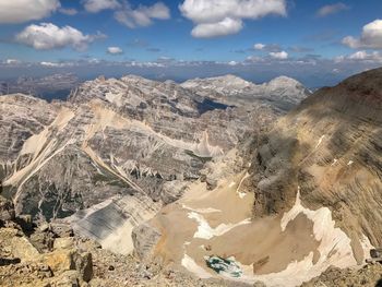 Aerial view of landscape and mountains against sky