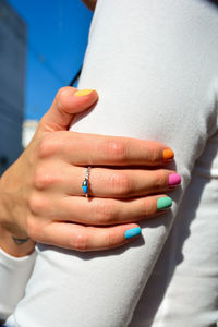 Close-up of woman hand with nails art