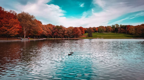 Scenic view of lake against sky