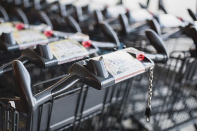 Shopping carts arranged in supermarket