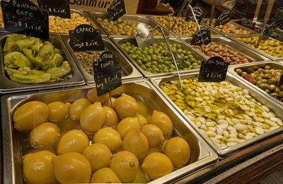 High angle view of fruits for sale in market