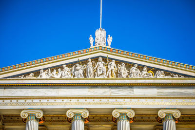 Low angle view of building against blue sky