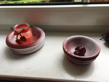 High angle view of dessert in plate on table