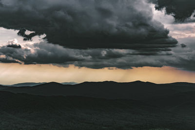 Scenic view of mountains against cloudy sky