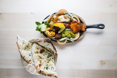 High angle view of vegetables in bowl on table