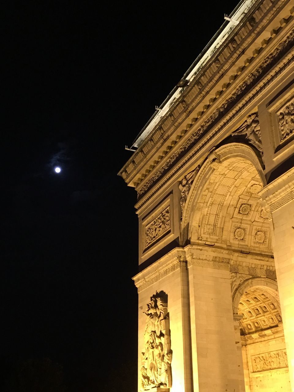 architecture, low angle view, built structure, building exterior, clear sky, history, copy space, ornate, night, famous place, illuminated, travel destinations, carving - craft product, architectural column, arch, religion, no people, art and craft, travel, international landmark