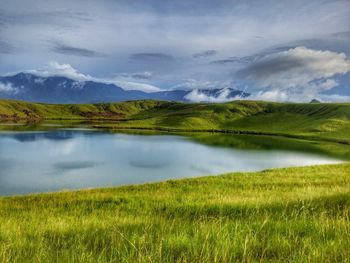 Scenic view of lake and mountains