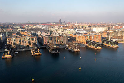 High angle view of buildings in city