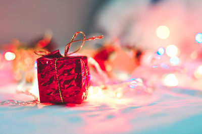 Close-up of christmas decoration on table