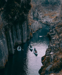 High angle view of boats in sea