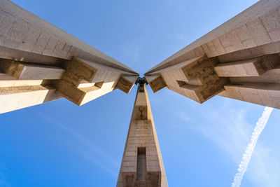 Low angle view of historical building against clear blue sky