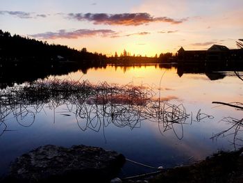 Scenic view of lake against sky during sunset