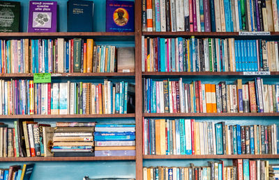 Full frame shot of books in shelf