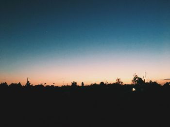 Silhouette trees against clear sky during sunset
