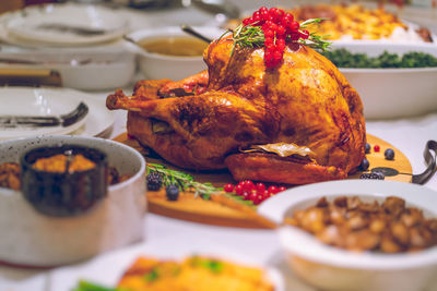 Close-up of food in plate on table