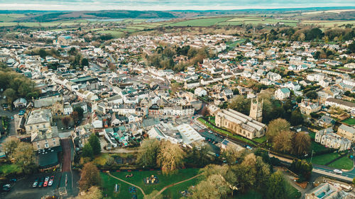 Aerial view over a small town