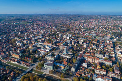 Valjevo - panorama of city in serbia. aerial drone view administrative center of the kolubara