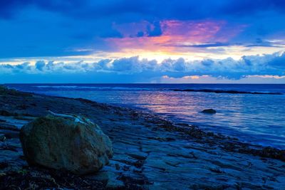 Scenic view of sea against sky at sunset