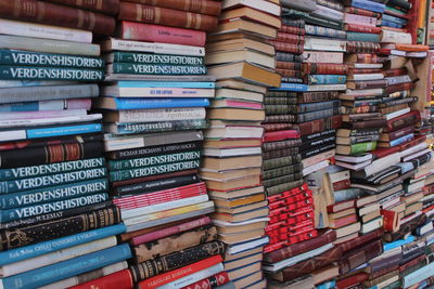 Full frame shot of books for sale at store