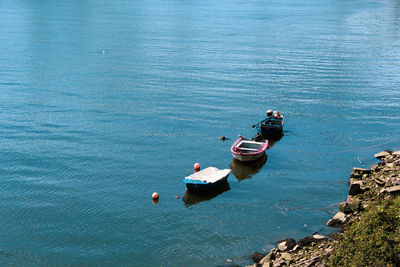 High angle view of boats in sea