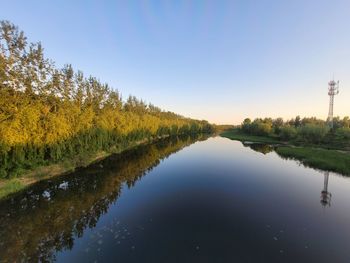 Scenic view of lake against clear sky