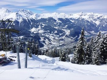 Snow covered mountains against sky