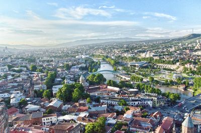 High angle view of townscape against sky