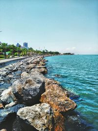 Scenic view of sea against clear sky