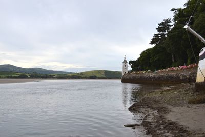 Scenic view of lake against cloudy sky