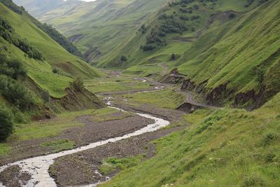 High angle view of road amidst land