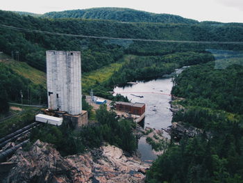 High angle view of building next to river