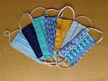 High angle view of various paper on table