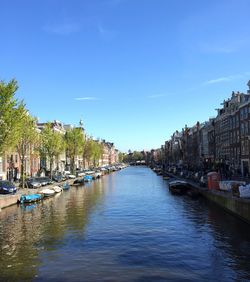 Boats in river with buildings in background