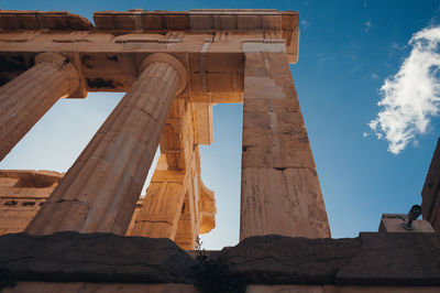 Detail of doric columns in the acropolis propylaea, athens, greece