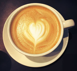 Directly above shot of coffee cup on table