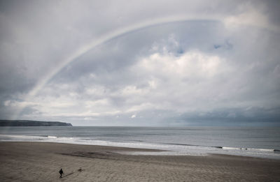 Scenic view of sea against cloudy sky