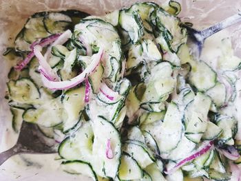 High angle view of chopped vegetables