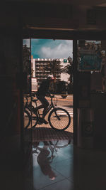 Bicycle on glass window