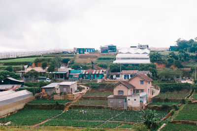 High angle view of townscape against sky