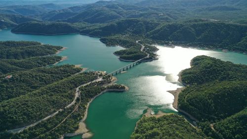 High angle view of sea against sky