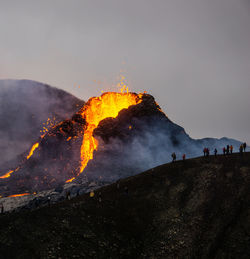 Panoramic view of volcanic landscape against sky