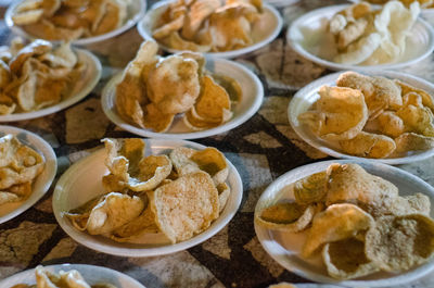 High angle view of dessert in plate on table