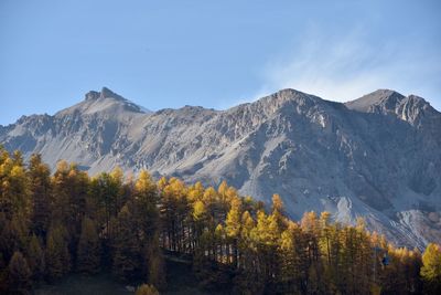 Scenic view of mountains against sky during autumn