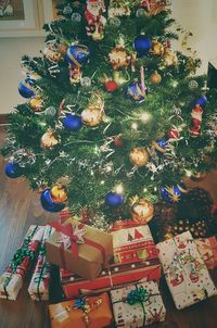 High angle view of christmas tree on table